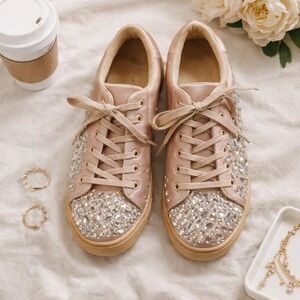 Aldo Rose Gold‎ Satin Rhinestone Crystal Embellished Sneakers Women's Size 8